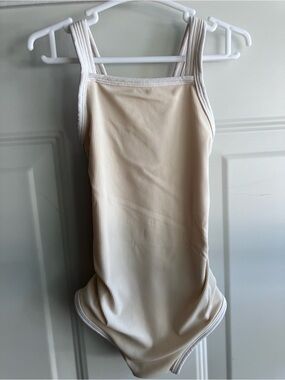 Orcas Lucille beige off white ribbed cross back swim suit 2T